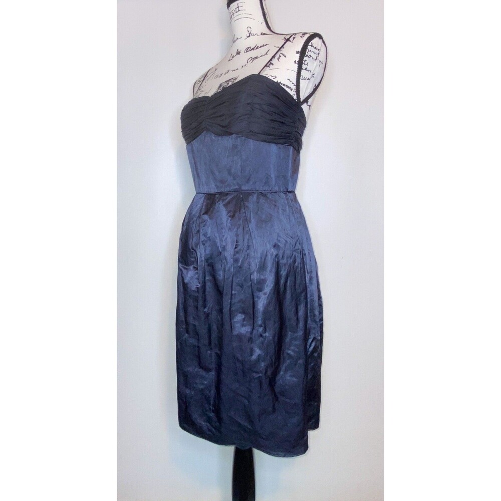 NEW Laundry By Shelli Segal Dress 10 Dark Navy Silk Blend Pleated Satin Midi
